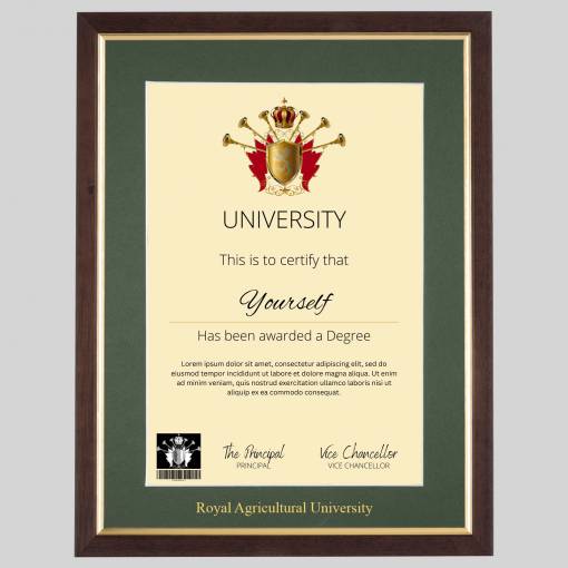 Royal Agricultural University A4 graduation certificate Frame in Teak and Gold