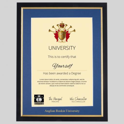 Anglian Ruskin University A4 graduation certificate Frame in Black and Gold