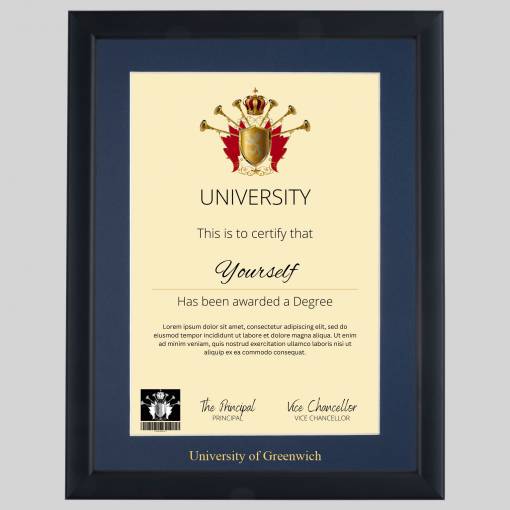 University of Greenwich A4 graduation certificate Frame in Contemporary