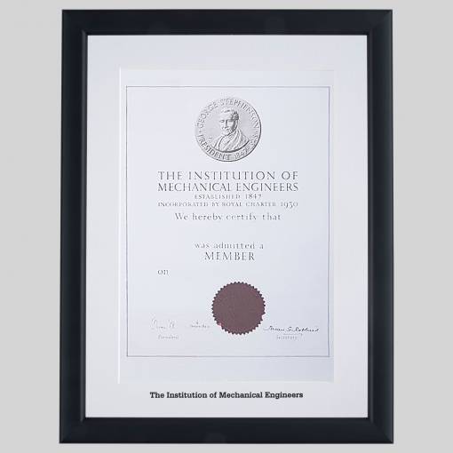 Institution of Mechanical Engineers certificate frame - Contemporary Matt Black
