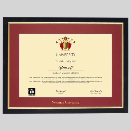 Newman University A4 graduation certificate Frame in Black and Gold