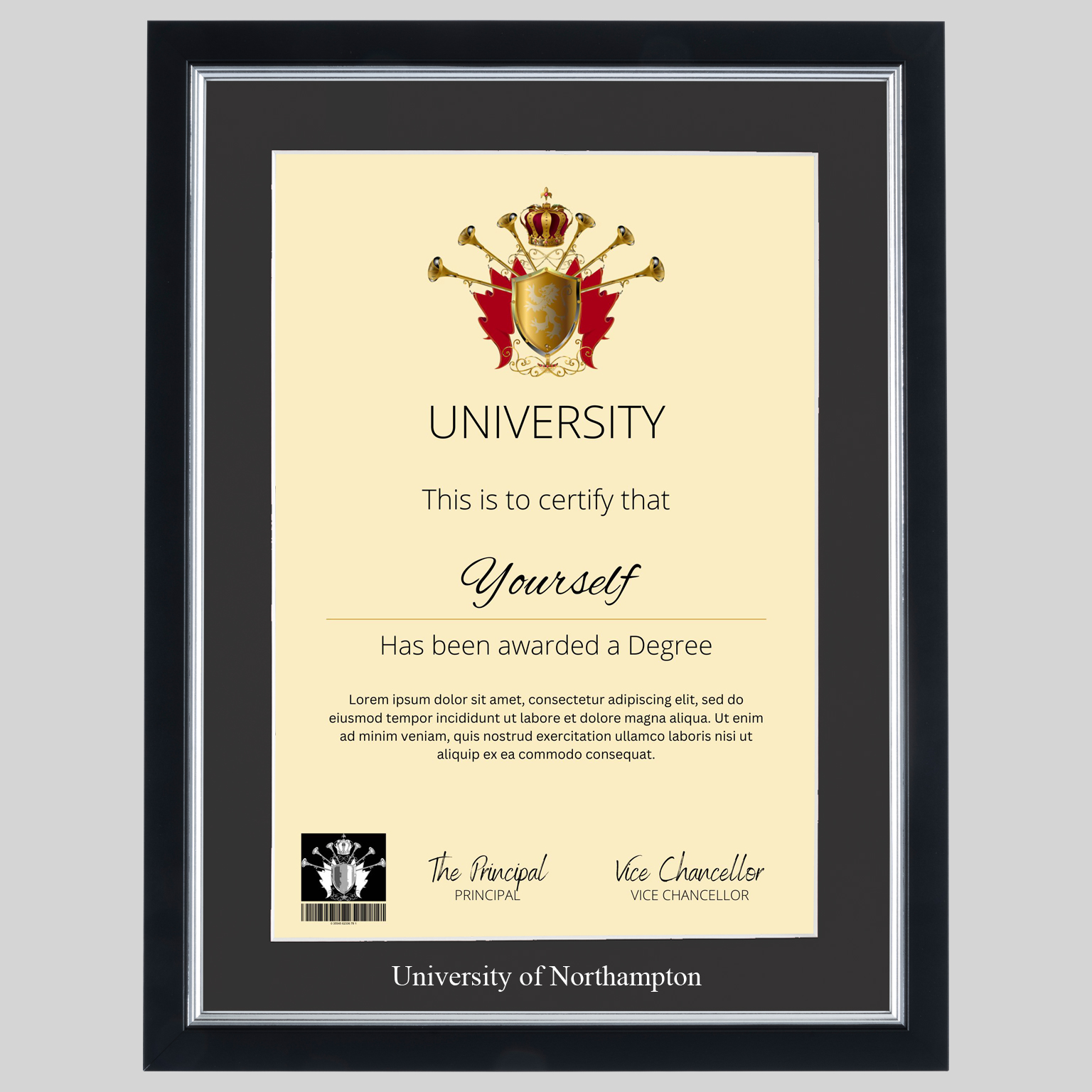 University of Northampton graduation certificate Frame Professional