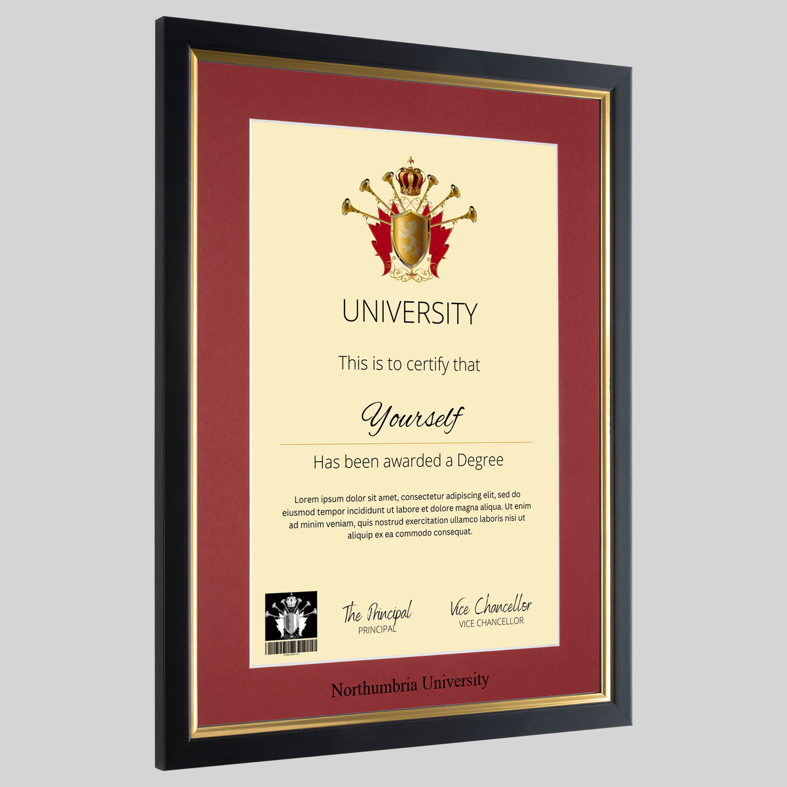 Northumbria University graduation certificate Frame | Professional ...