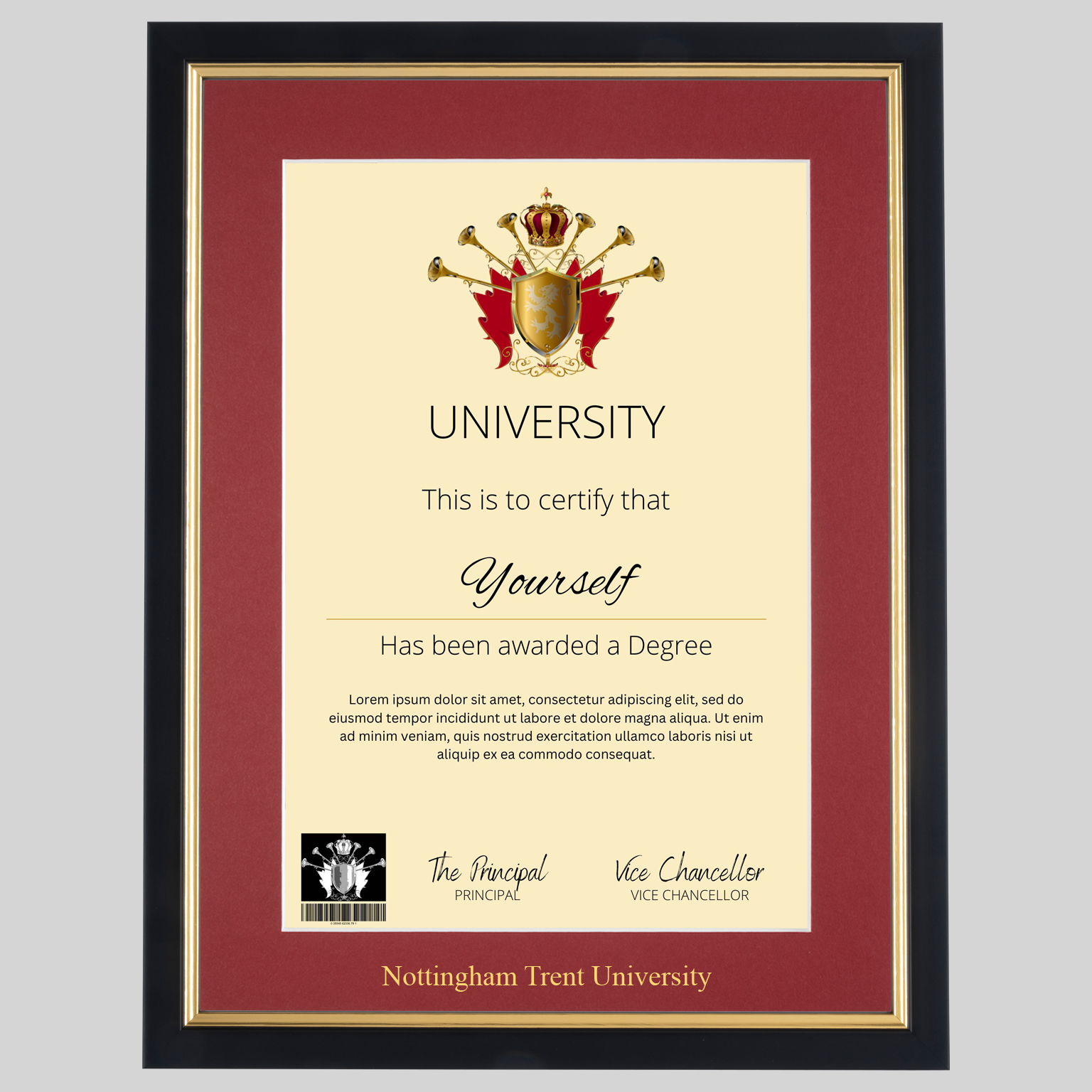 Nottingham Trent University graduation certificate Frame - Professional ...