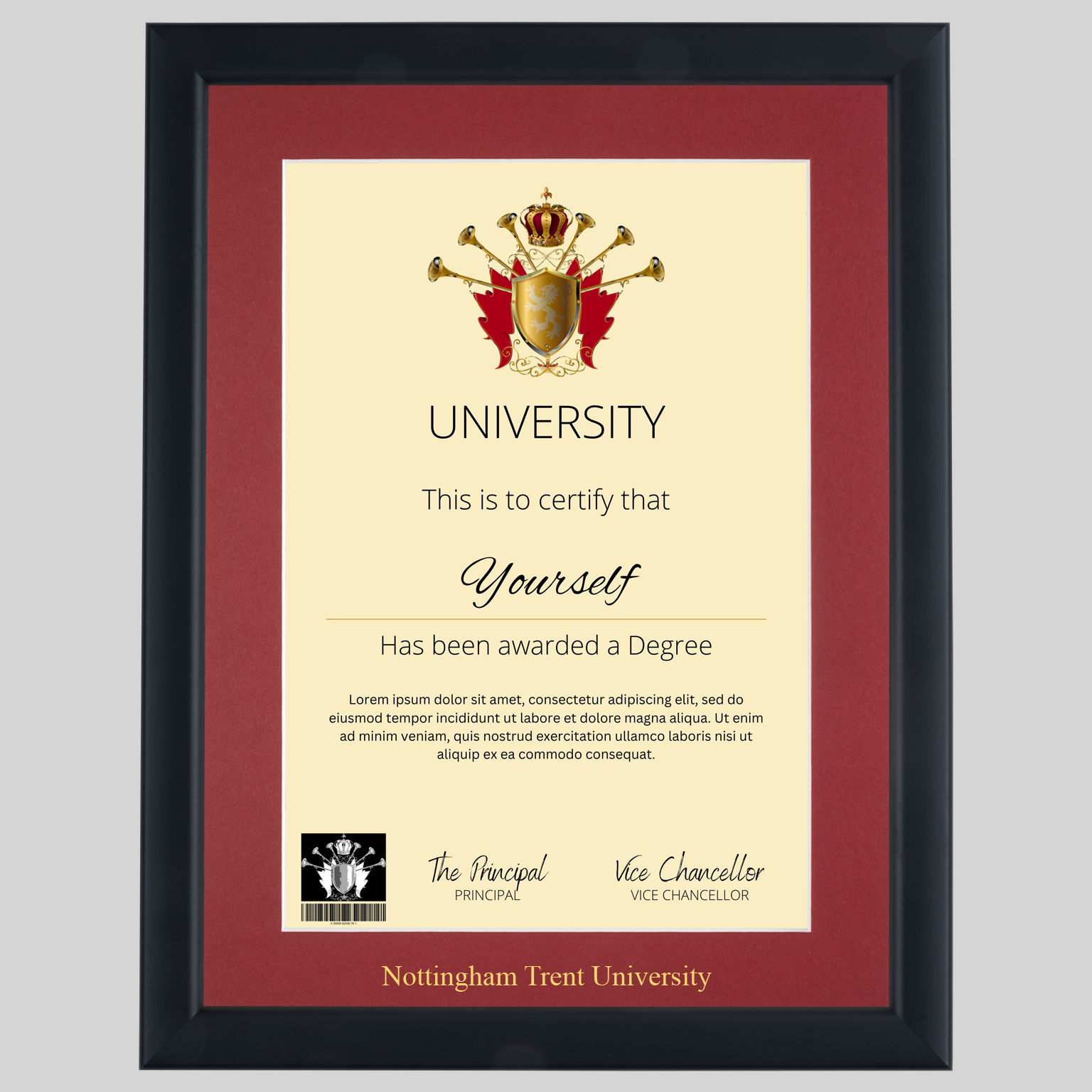 Nottingham Trent University graduation certificate Frame - Professional ...
