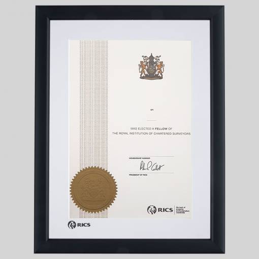The Royal Institution of Chartered Surveyors certificate frame - Contemporary Matt Black